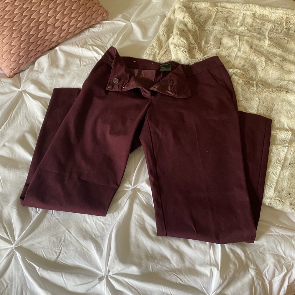 Maroon modern pants. Straight leg